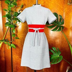 VICKY VAUGHN 1960’s 60s Retro Vintage Red & Grey Mini Mod Shift Scooter Dress XS